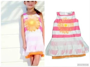 GIRL'S MONNALISA PINK STRIPE DRESS FLOWER SLEEVELESS LAYERED PLEATED SZ 5 ITALY - Picture 1 of 11