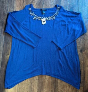 Ashley Stewart Size 26 Jewel Embellishment Violet Purple Cold Shoulder Tunic NWT - Picture 1 of 17
