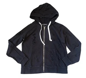 Katie J NYC Junior Women Distressed Ripped Zip Hoodie Sweatshirt XS - Picture 1 of 3