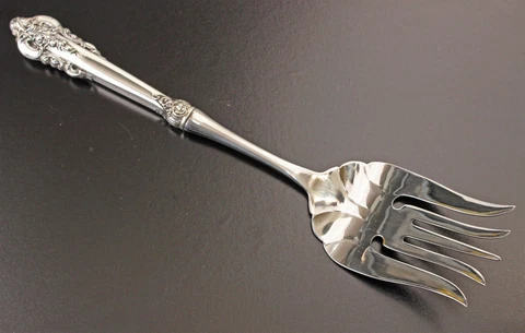 Wallace Sterling Handled Grande Baroque 11 1/4" Serving Fork Stainless Tines Cover