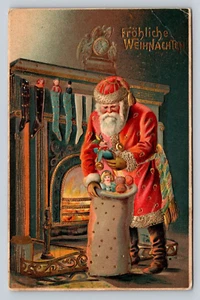 Postal de Navidad Alemana 1908 Feliz Navidad Santa Colorido Cinturón Bufón - Imagen 1 de 2