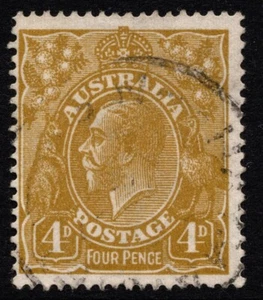 1924 4d olive KGV head, single wmk, BW114 FU (AT021) - Picture 1 of 2