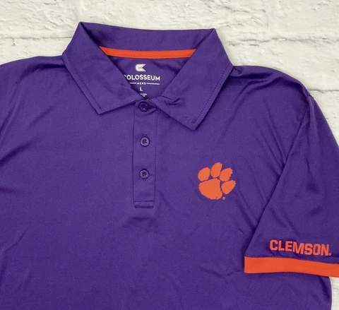 Clemson Tigers Shirt Short Sleeve Polo Shirt Mens Size Large Colosseum Purple Cover
