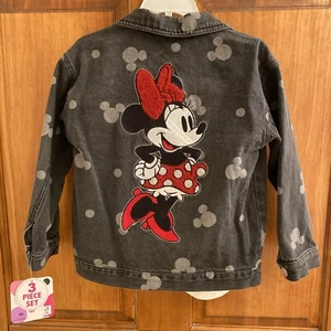 Minnie Mouse Toddler Girls 3Piece Set Size 4 Denim Jacket, Leggings Tee Shirt - Picture 1 of 14