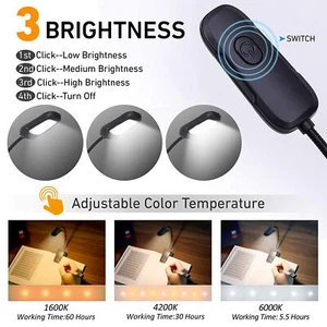 Reading Lights For Books In Bed Portable Clip-on LED USB Rechargeable Lamp E FD5 - Picture 1 of 9