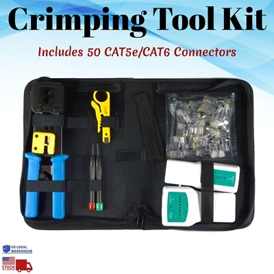 RJ45 Ethernet Network Tool Kit Set CAT6 CAT5e Cable Tester Crimper Stripper Test - Image 1 of 4