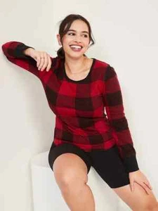 T-shirt maglietta waffle maglia termica a quadri bufalo rosso blu navy nuova con etichette donna ML XL - Foto 1 di 6