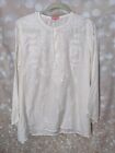 Glam Women's Natural Silk White Embroidered & Sequin Accent Long Sleeve Shirt