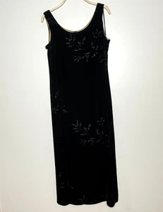Rena Rowan Burnout Velvet Maxi Dress Size 12 Silk Leaf Print Vintage Deadstock - Bild 1 von 10
