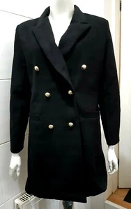 NEW Fashion Military Double Breasted Wool Look Coat, Black - 12 - Picture 1 of 6