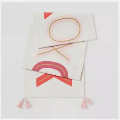 Threshold 100% Cotton XO Valentine's Day Table Runner With Tassels 72" x 14" New - Image 1 of 2