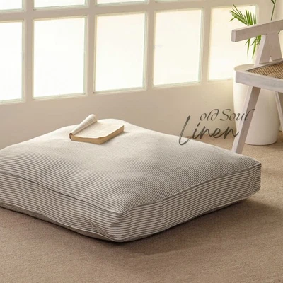 Capa de almofada de chão de linho gaze listrada minimalista boho - Imagem 1 de 4