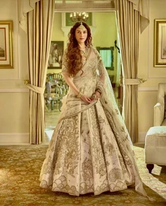 PARTYWEAR BRIDAL LEHENGA CHOLI DESIGNER TAFETASILK LEHNGA DRESS INDIAN BOLLYWOOD - Picture 1 of 8