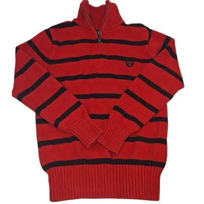 Suéter Pullover Chaps Niño Rojo Azul Marino Rayas Cuarto Cremallera - 100% Algodón Pequeño 8 Foto 1 de 3