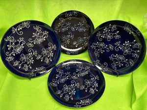 NEW Temp-Tations Cobalt Blue FLORAL LACE 10.5" diameter Set of 4 - Picture 1 of 4