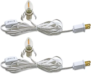 C7 Accessory Cord with 2 LED Light Bulbs, Candelabra Base E12 Socket, White Cord - Picture 1 of 12