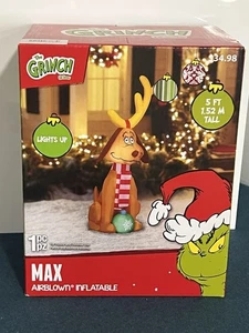 The Grinch Max Dog Airblown Inflatable New 5 Feet Tall Christmas Lighted Gemmy - Picture 1 of 4