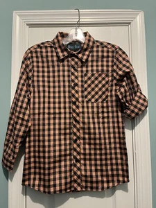 Bold Blue Boys Orange And Black Plaid Button Up Shirt Boys Size M - Picture 1 of 2