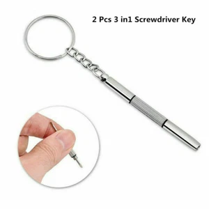2 Pcs 3in1 Mini Alloy Screwdriver Key Ring Watch Glasses Repair Tool - Picture 1 of 7