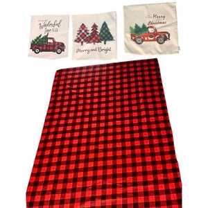 Rot und Schwarz Büffel Karo Rechteckig Weihnachten Tischdecke & 3 Kissen Abdeckung - Bild 1 von 12