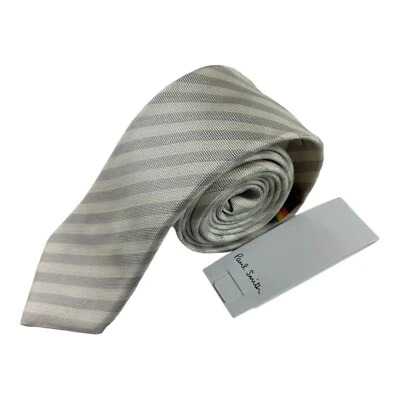 Corbata estrecha Paul Smith gris crema a rayas seda pura 2,5 pulgadas nueva con etiquetas 125 $ Foto 1 de 4