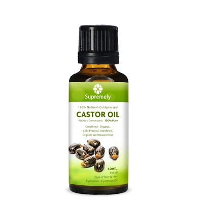 SUPREMELY 100% Pure Organic Castor Oil for Eyelashes Eyebrows Hair Growth Cold Pressed