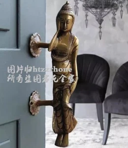 1 PC Brass Sleeping Buddha Door Pull Handle Vintage Style Home Hotel Decor - Picture 1 of 4