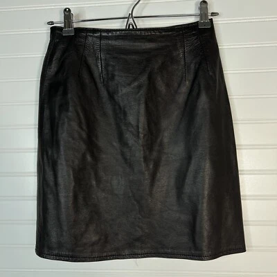 Falda de cuero vintage para mujer Vakko talla 6 forrada negra hecha en EE. UU. Foto 1 de 4