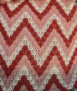 VTG Red Pink White CHEVON Heavily Machine Embroidered Organza 41"X41" - Picture 1 of 7