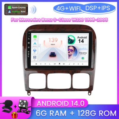 Rádio de carro GPS estéreo 6+128GB Android 14 para Mercedes Benz classe S W220 Carplay - Imagem 1 de 4