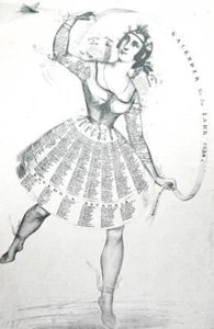 1838 Tanz Ballett kurioser Kalender-Einblattdruck Litho mit einer Tänzerin - Picture 1 of 1