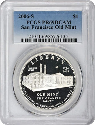 2006-S San Francisco Old Mint Silver Commemorative Dollar PR69DCAM PCGS Proof 69 - Image 1 of 2
