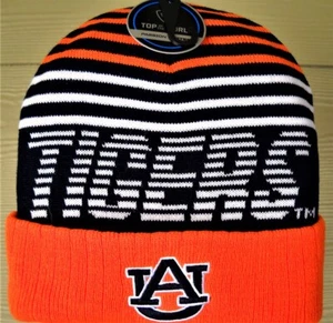 AUBURN TIGERS UNISEX ADULT KNIT HAT CAP WITH EMBROIDERED AU LOGO ON ORANGE CUFF - Picture 1 of 3