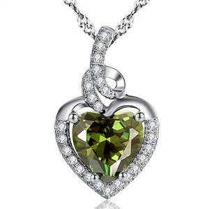Sterling Silver Simulated Peridot Heart Pendant Necklace Gifts for Her Women - Picture 1 of 6