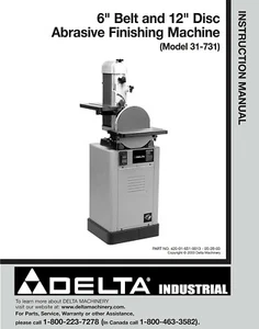 Delta 31-731 6" Belt 12" Disc Finishing Machine Instructions Manual - Foto 1 di 1