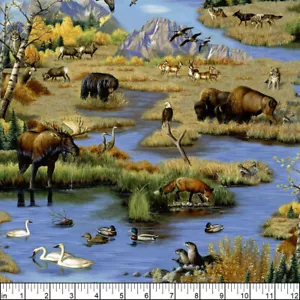3 Yards Quilt Cotton Fabric - Quilting Treasures Great Plains Wildlife Scenic - Picture 1 of 1