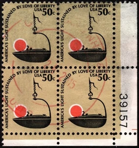 US Stamp Scott #1608 Plate Block - 50 Cents Oil Lamp Americana Series Issue F-VF - Picture 1 of 1