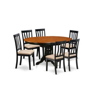 AVAT7-BLK-C Dining set - 7 Pcs with 6 Wooden Chairs - Image 1 of 4
