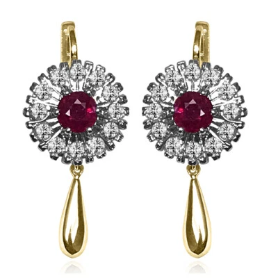 14k Solid Yellow and White Gold Genuine Ruby & Diamond Earrings - Image 1 of 3