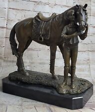 Meravigliosa Puro Bronzo Cavallo E Fantino Cavallo da Corsa Statua Scultura