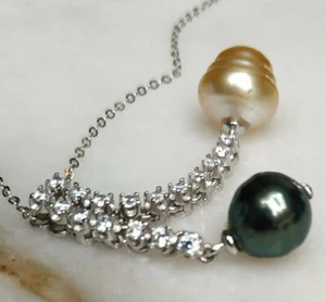 Südsee Tahiti Perlen Anhänger Silber 925 Kette UNIKAT Collier bis 50cm Goldene* - Bild 1 von 10