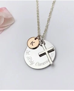 1st Holy Communion Christening Baptism Necklace gift Personalised With Initial - Picture 1 of 2