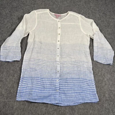 Vestido para mujer Saint Tropez West blanco azul a rayas de lino talla mediana Foto 1 de 4