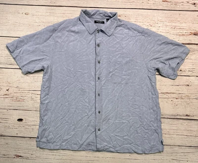 Camisa Brandini manga corta abotonada 100 % seda pura para hombre talla XL azul Foto 1 de 4