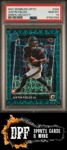 2021 Donruss Optic Justin Fields Rookie Green Velocity #204 PSA 10 orsetti RC - Foto 1 di 2