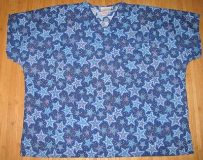 S.C.R.U.B.S. Scrubs TOP Shirt Size 3XL XXXL Cotton NAVY BLUE with STARS - Image 1 of 3