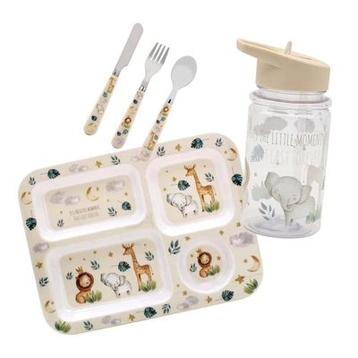 Set 3 pezzi Little Moments servizio bambini piatto bottiglia acqua posate stoviglie bambino - Immagine 1 di 4