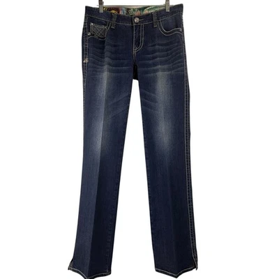 Pantalones de mezclilla largos Adiktd embellecidos almidonados bootcut talla 10/31 x 36 largo Foto 1 de 4