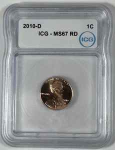 2010-D Lincoln Shield Cent ICG MS67 RED - Greysheet Price = $850! - Picture 1 of 2