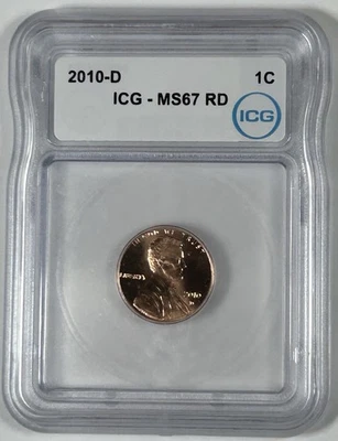 2010-D Lincoln Shield Cent ICG MS67 RED - Greysheet Price = $850! - Image 1 of 2